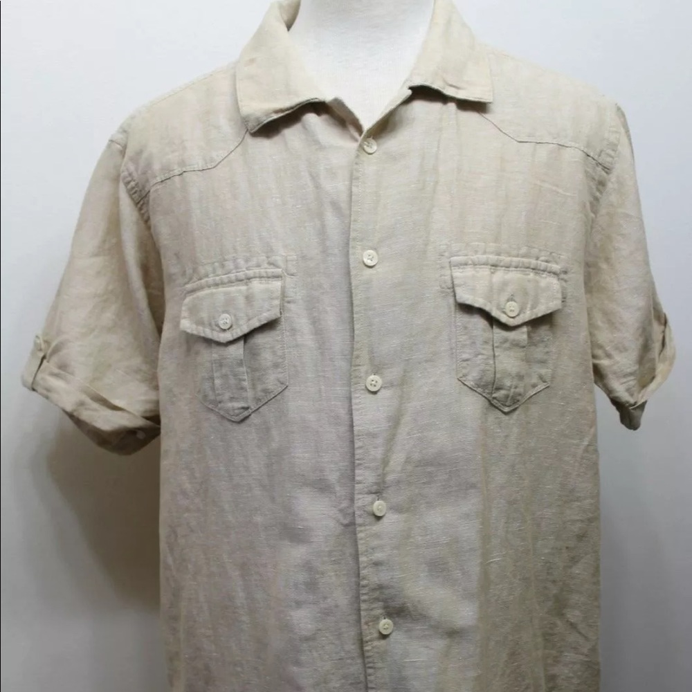 Springfield Men Linen Shirt XXL Brown Men Summer Beach
